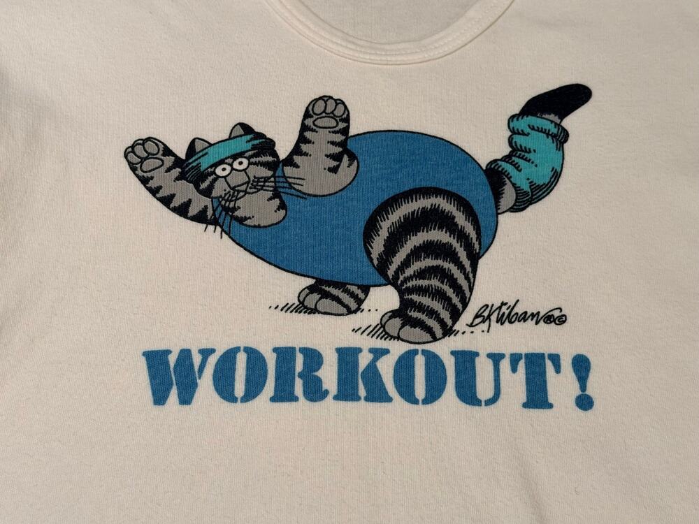 Vintage 1980s Crazy Shirts B. Kliban Cat Workout T-Shirt White Size Large